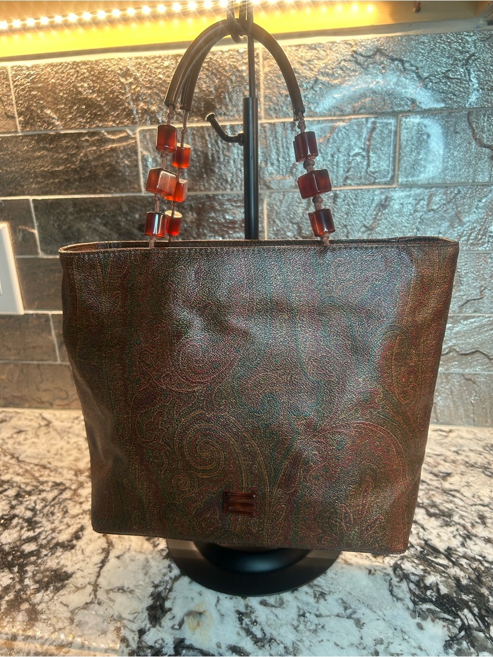 Etro Ultra Rare Tortoise Chain Paisley-Print Tote like New!